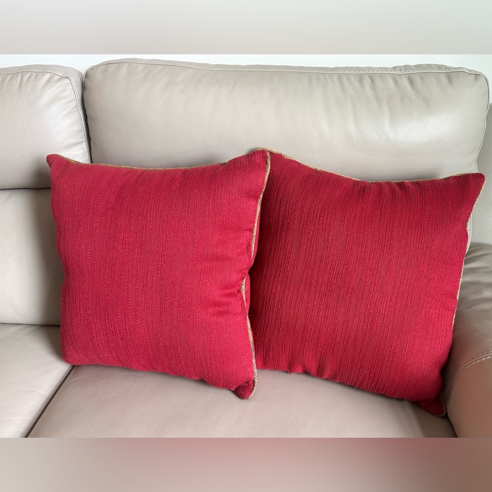 Pair of 20 inch red throw pillows